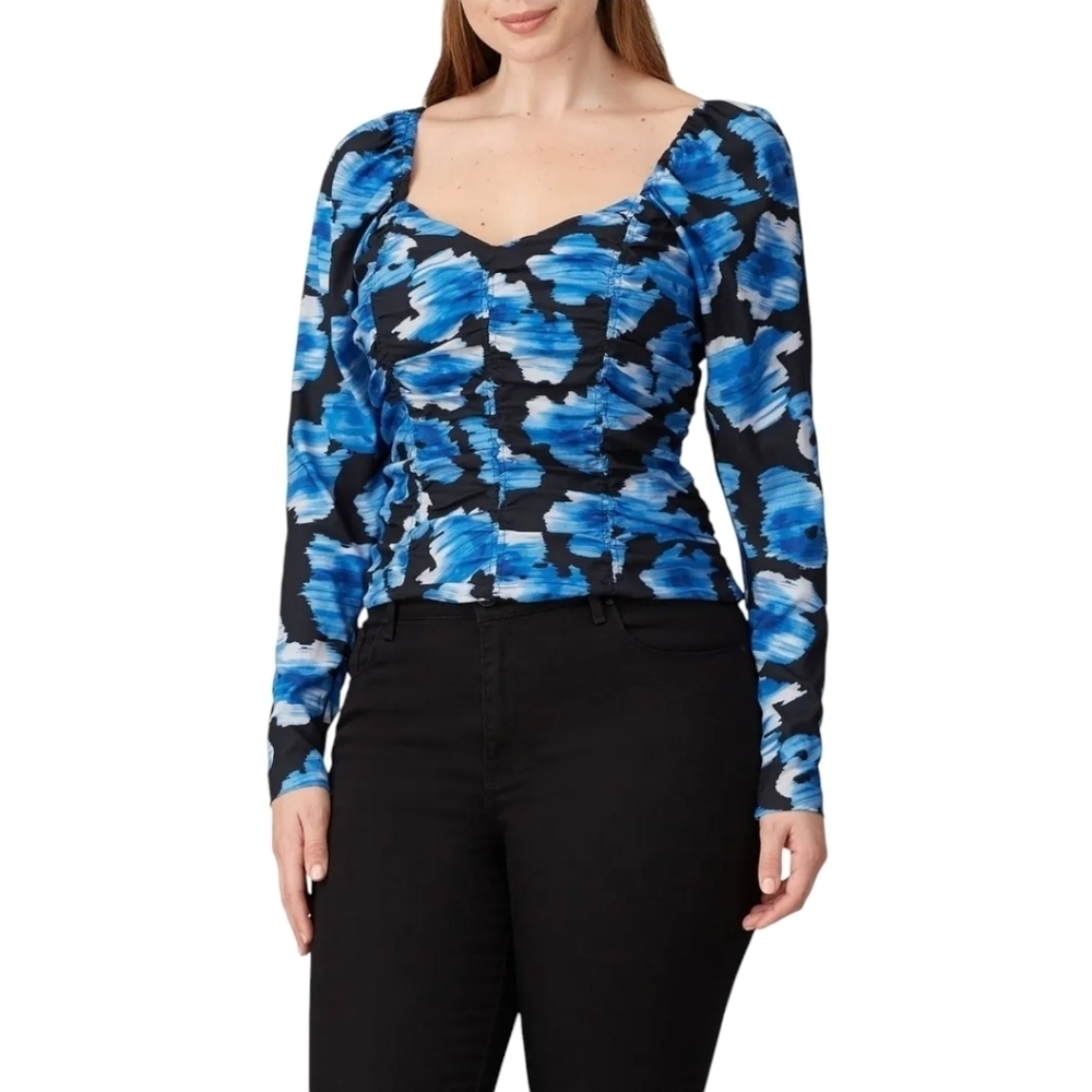 Parker‎ Raine Ruched Floral Blouse Top Size XL